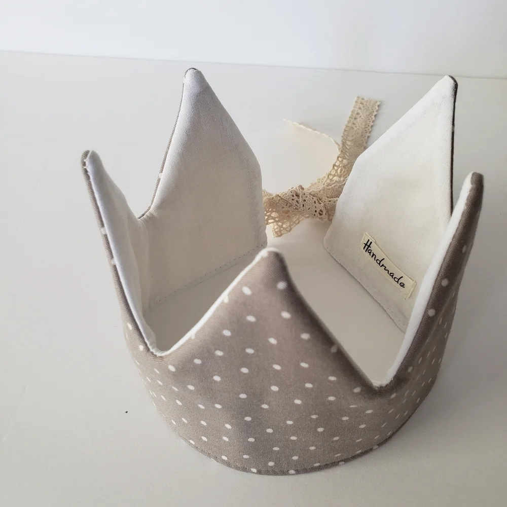 NEW Handmade Cotton Gray Polka Dot Fabric Baby Birthday Crown